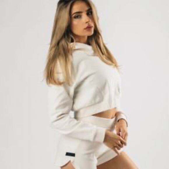 Alphalete Tops - Alphalete Identity Pro Crop Hoodie - Ivory White Size Small